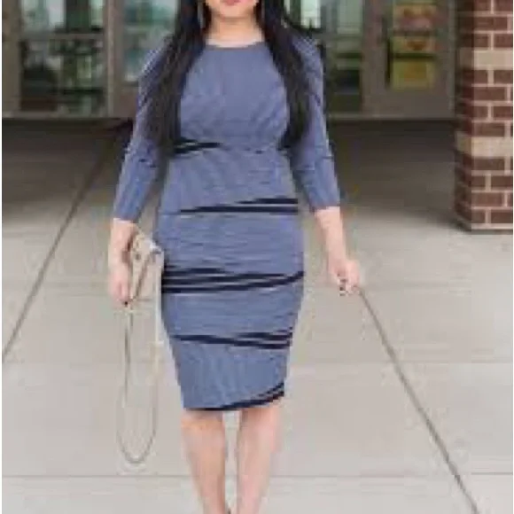 Anthropology soft Large Blue Ruched NWT Baily 44 Bodycon Dress stretchy - Picture 14 of 14